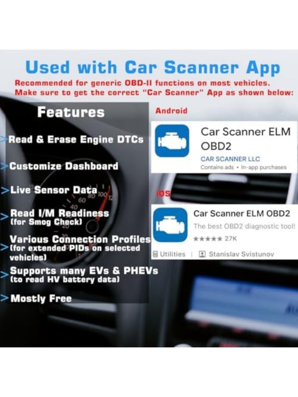 Bluetooth OBD II Scanner for iOS & Android | Wireless Check Engine Light Reader - Picture 2 of 6